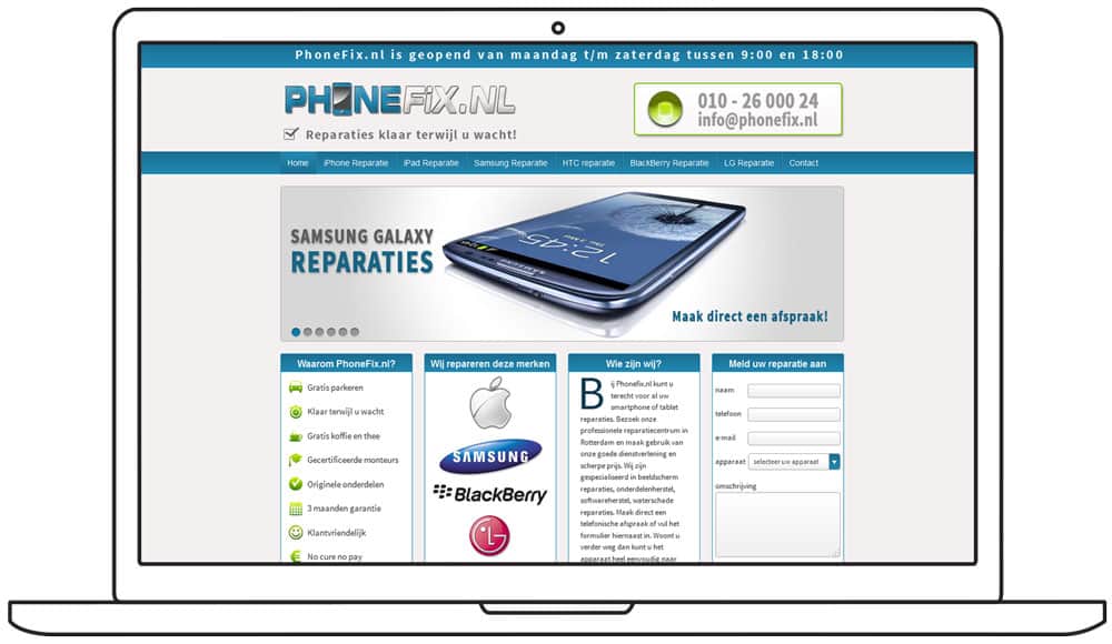 ontwerp phonefix homepage