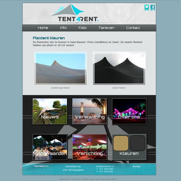 website ontwerp Tent4Rent kleurenpagina
