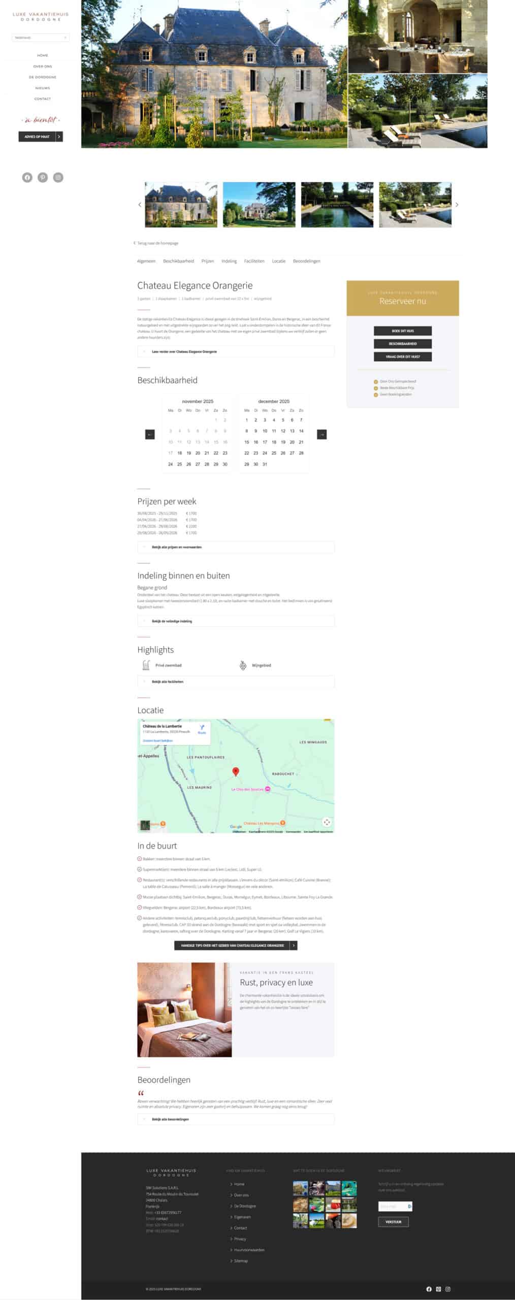 website ontwerp Luxe Vakantiehuis Dordogne