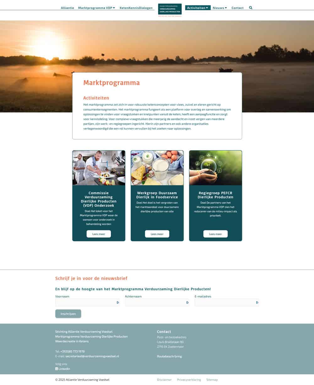 screenshot website ontwerp Marktprogramma Verduurzaming Dierlijke Producten