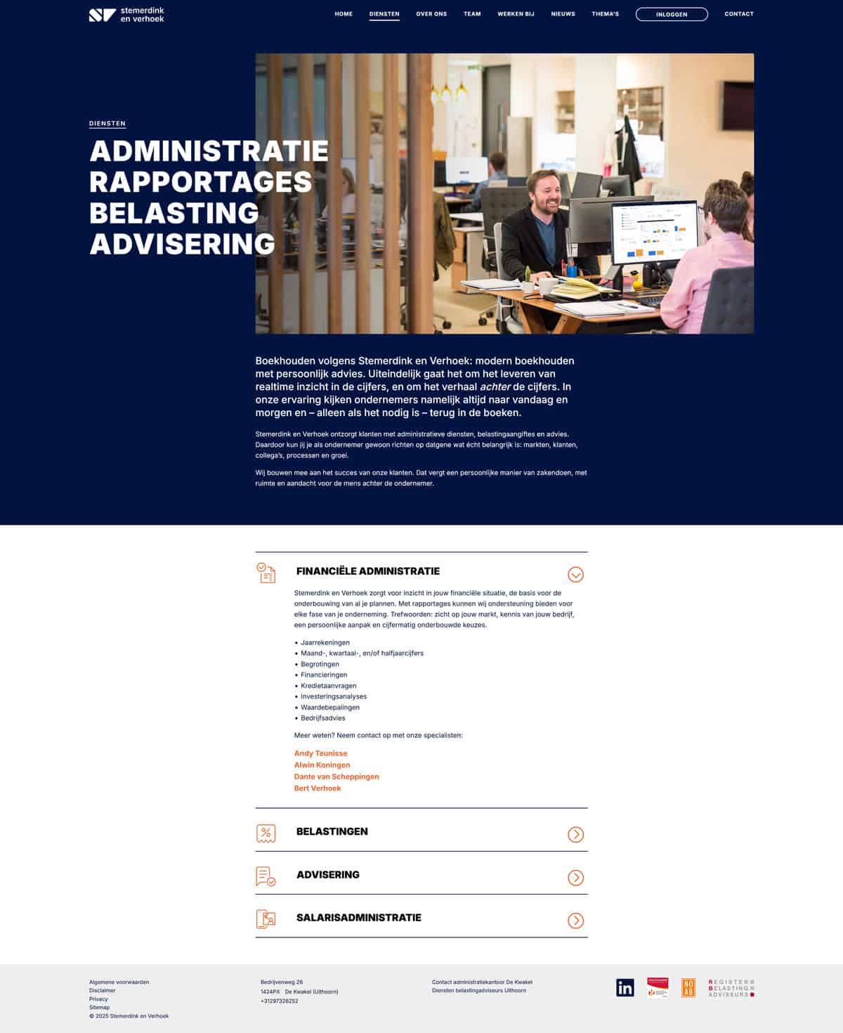 Dienstenpagina website administratiekantoor Stemerdink en Verhoek
