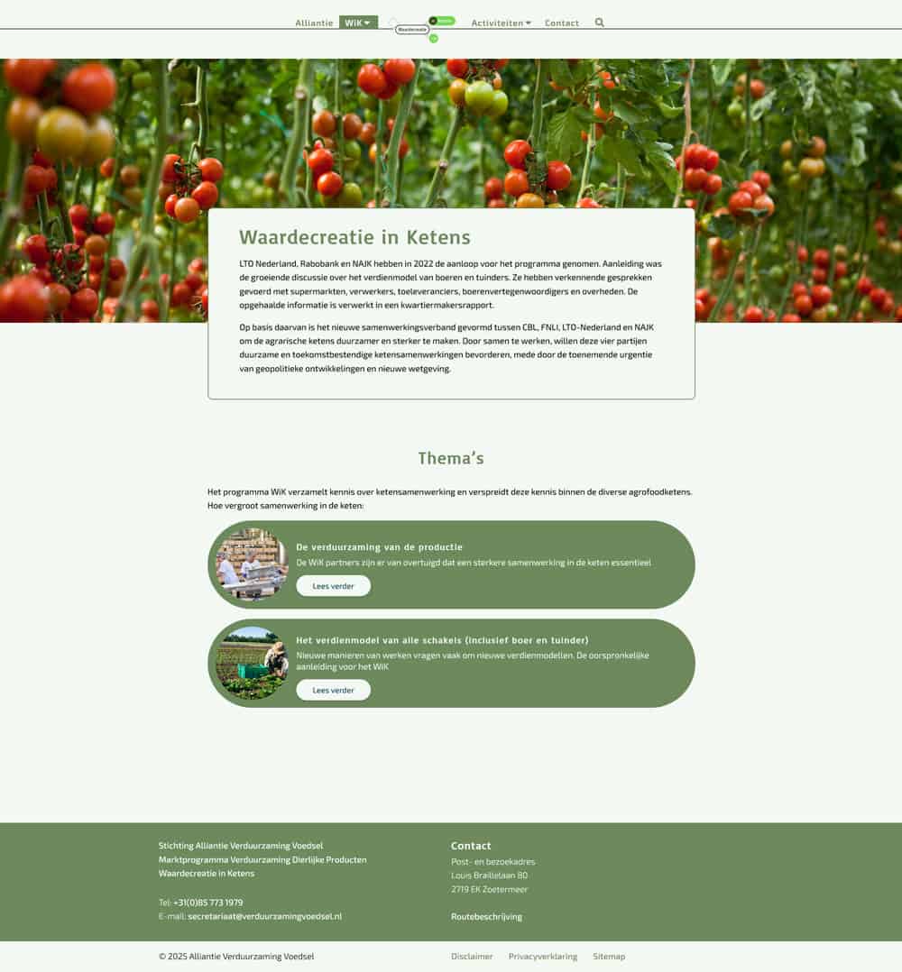 screenshot website ontwerp Waardecreatie in Ketens