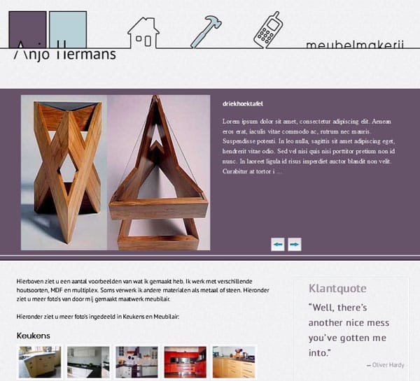 website ontwerp anjo hermans meubelmakerij, portfolio pagina